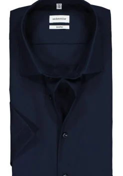Seidensticker shaped fit overhemd, korte mouw, donkerblauw