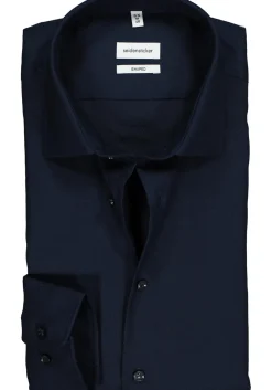 Seidensticker shaped fit overhemd, donkerblauw structuur