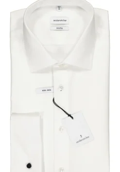 Seidensticker shaped fit overhemd, dubbele manchet met Kent kraag, wit