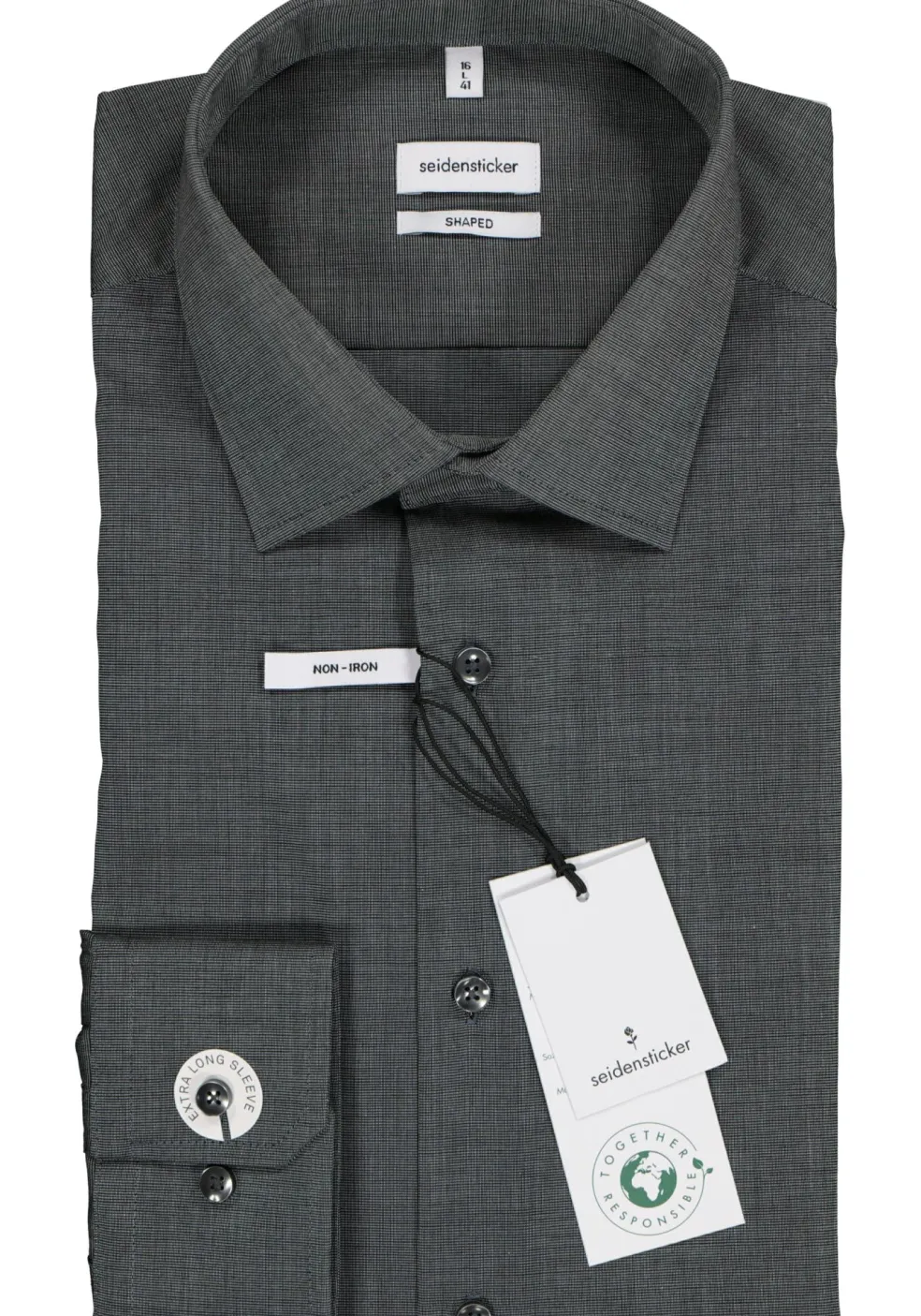 Seidensticker shaped fit overhemd, mouwlengte 7, grijs