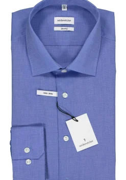 Seidensticker shaped fit overhemd, blauw fil a fil