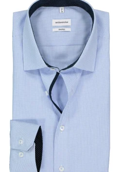 Seidensticker shaped fit overhemd, blauw met wit geruit (contrast)