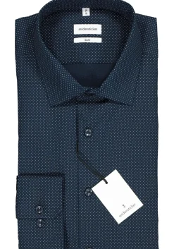 Seidensticker slim fit overhemd, donkerblauw met wit gestipt