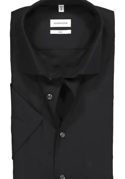 Seidensticker Slim Fit overhemd korte mouw, zwart