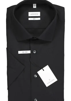 Seidensticker Slim Fit overhemd korte mouw, zwart