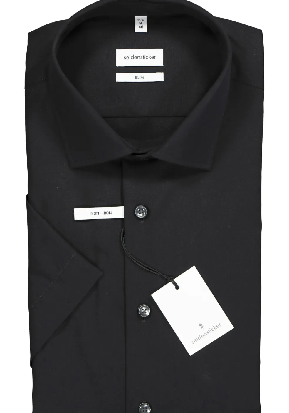 Seidensticker Slim Fit overhemd korte mouw, zwart