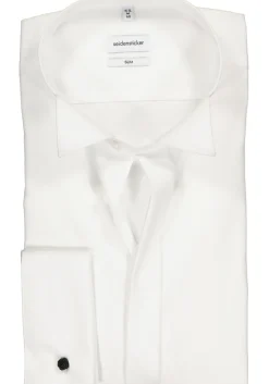 Seidensticker slim fit overhemd, dubbele manchet wing kraag, wit