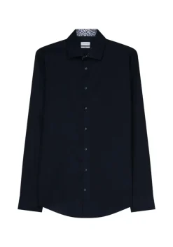 Seidensticker slim fit overhemd, mouwlengte 7, popeline, blauw