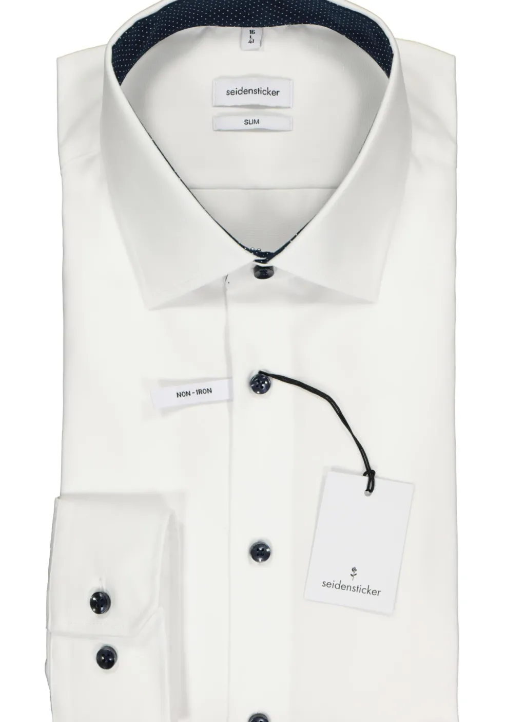 Seidensticker slim fit overhemd, wit (gestipt contrast)