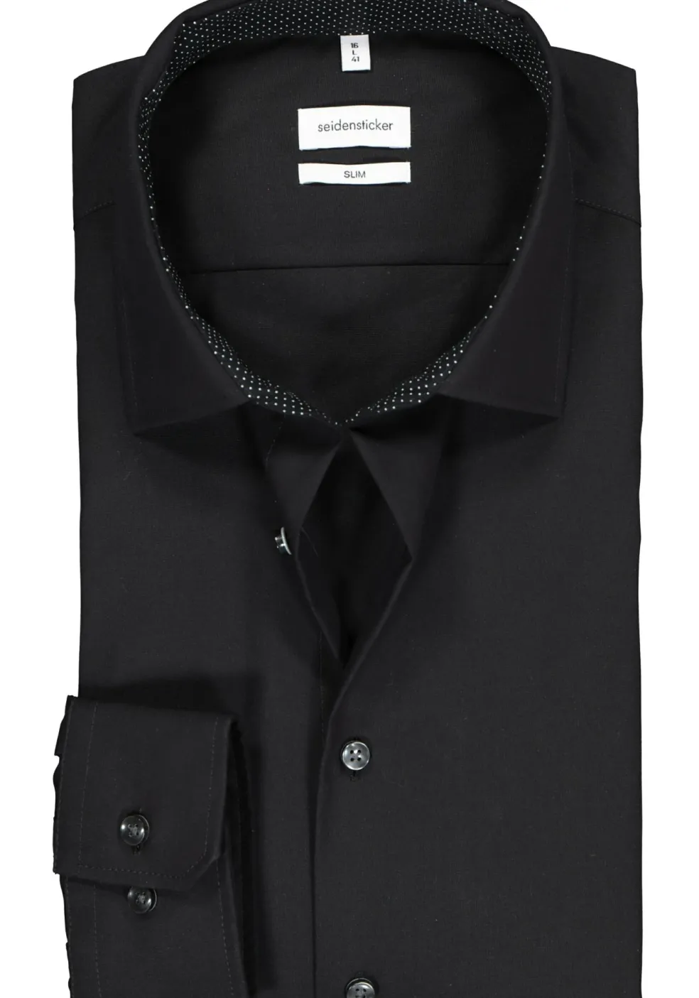 Seidensticker slim fit overhemd, zwart (gestipt contrast)