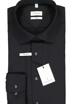 Seidensticker slim fit overhemd, zwart (gestipt contrast)