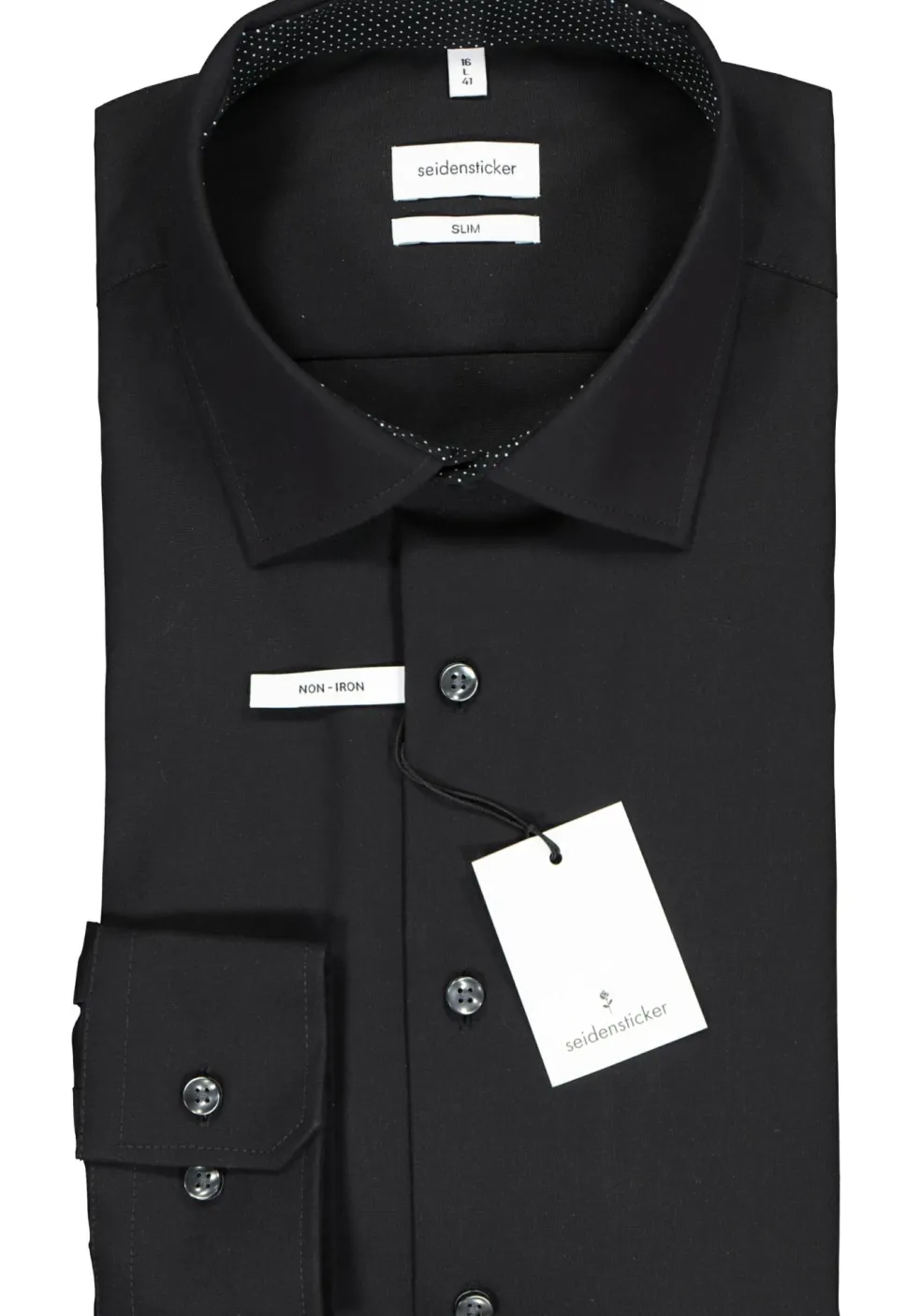 Seidensticker slim fit overhemd, zwart (gestipt contrast)