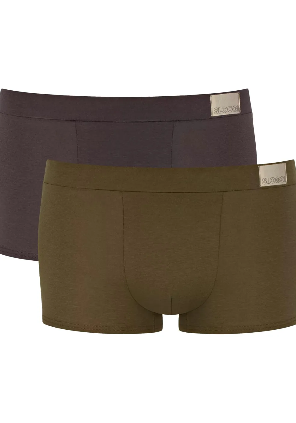 Sloggi Men GO Natural Hipster, heren boxershort korte pijp (2-pack), bruin en olijfgroen