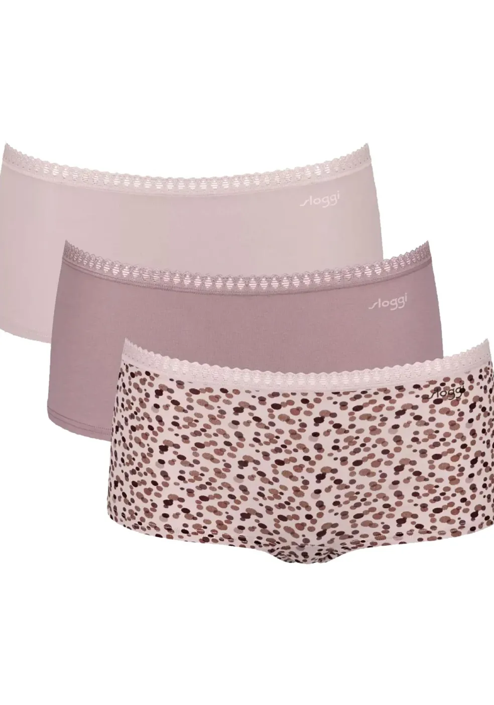 Sloggi Women GO Crush Short (3-pack), dames boxer, lichtroze, mauve, print