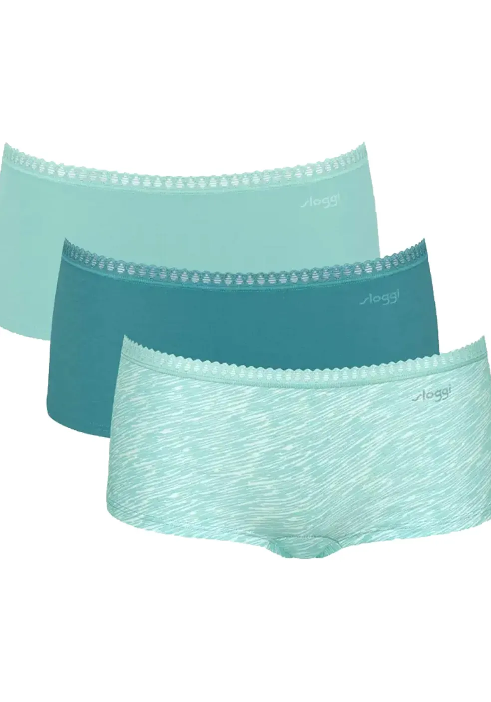 Sloggi Women GO Crush Short (3-pack), dames boxer, lichtgroen, turquoise, print