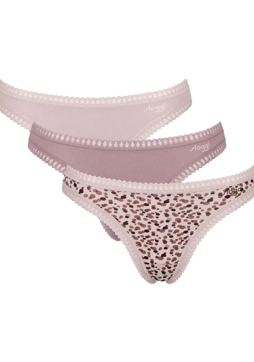 Sloggi Women GO Crush String (3-pack), dames string, lichtroze, mauve, print