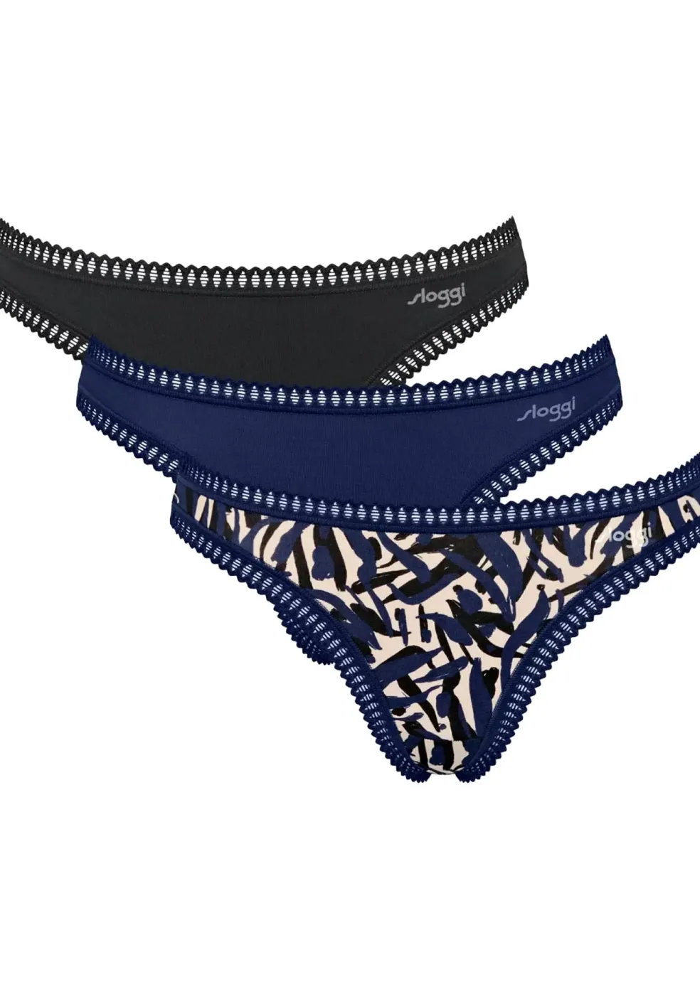 Sloggi Women GO Crush String (3-pack), dames string, zwart, blauw, print