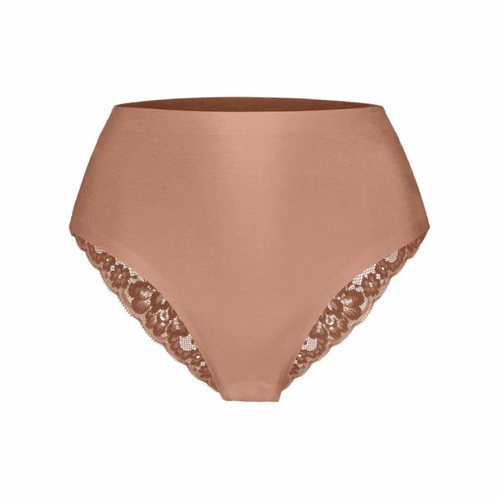 TEN CATE Secrets Lace women high waist brazilian met kant (1-pack), dames slip hoge taille, roze bruin