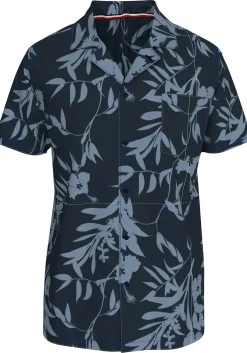 Tommy Hilfiger Bowling Shirt Regular Fit, korte mouw, popeline, donkerblauw dessin