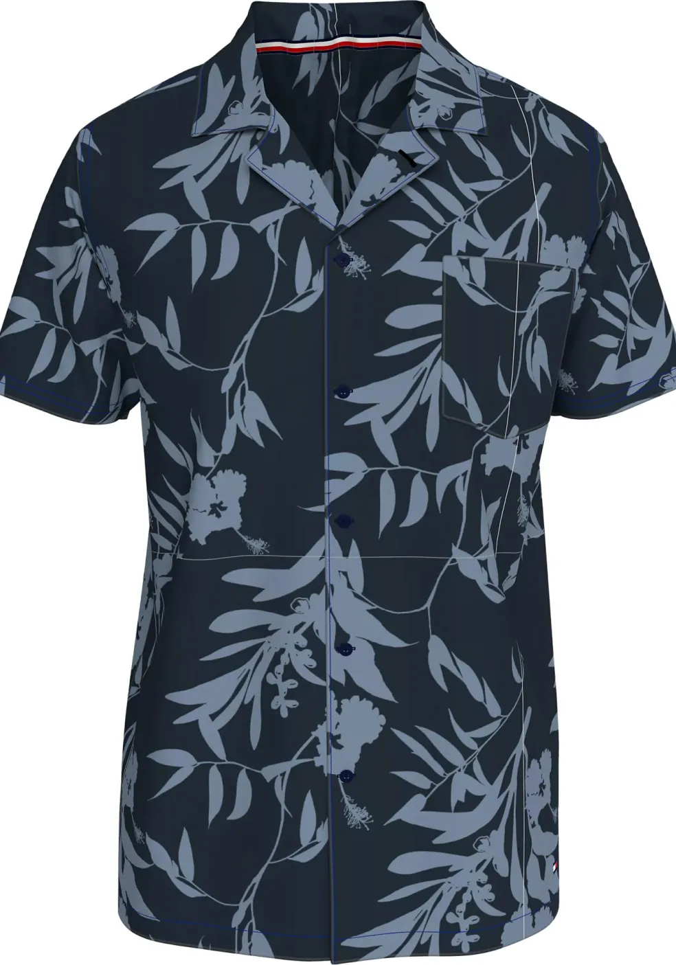 Tommy Hilfiger Bowling Shirt Regular Fit, korte mouw, popeline, donkerblauw dessin
