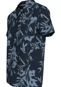 Tommy Hilfiger Bowling Shirt Regular Fit, korte mouw, popeline, donkerblauw dessin