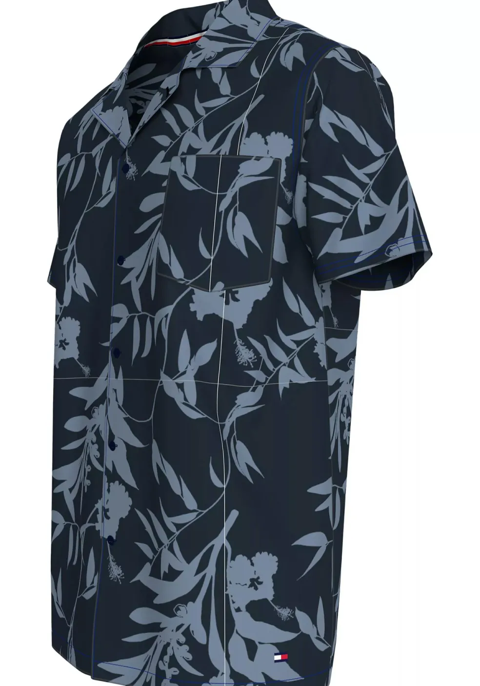 Tommy Hilfiger Bowling Shirt Regular Fit, korte mouw, popeline, donkerblauw dessin