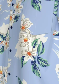 Tommy Hilfiger Bowling Shirt Regular Fit, korte mouw, popeline, lichtblauw met bloemen dessin