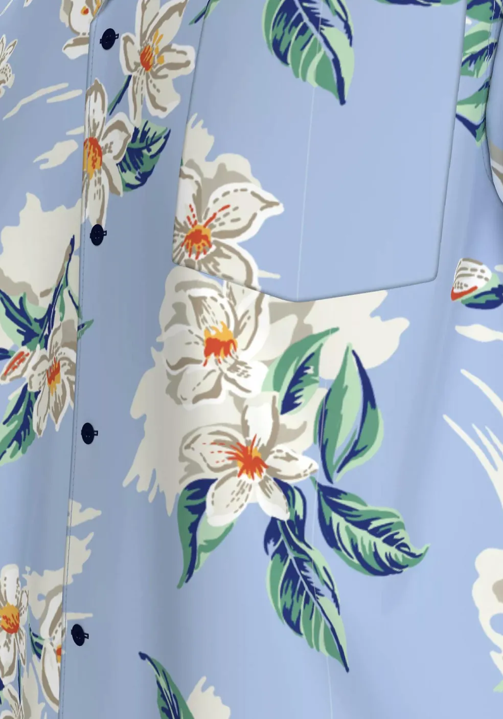 Tommy Hilfiger Bowling Shirt Regular Fit, korte mouw, popeline, lichtblauw met bloemen dessin