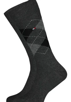 Tommy Hilfiger Check Socks (2-pack), herensokken katoen, geruit en uni, antraciet