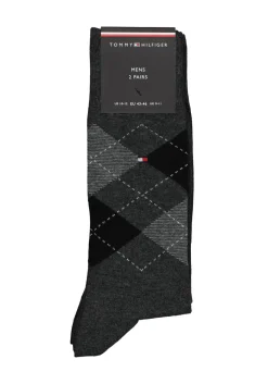 Tommy Hilfiger Check Socks (2-pack), herensokken katoen, geruit en uni, antraciet