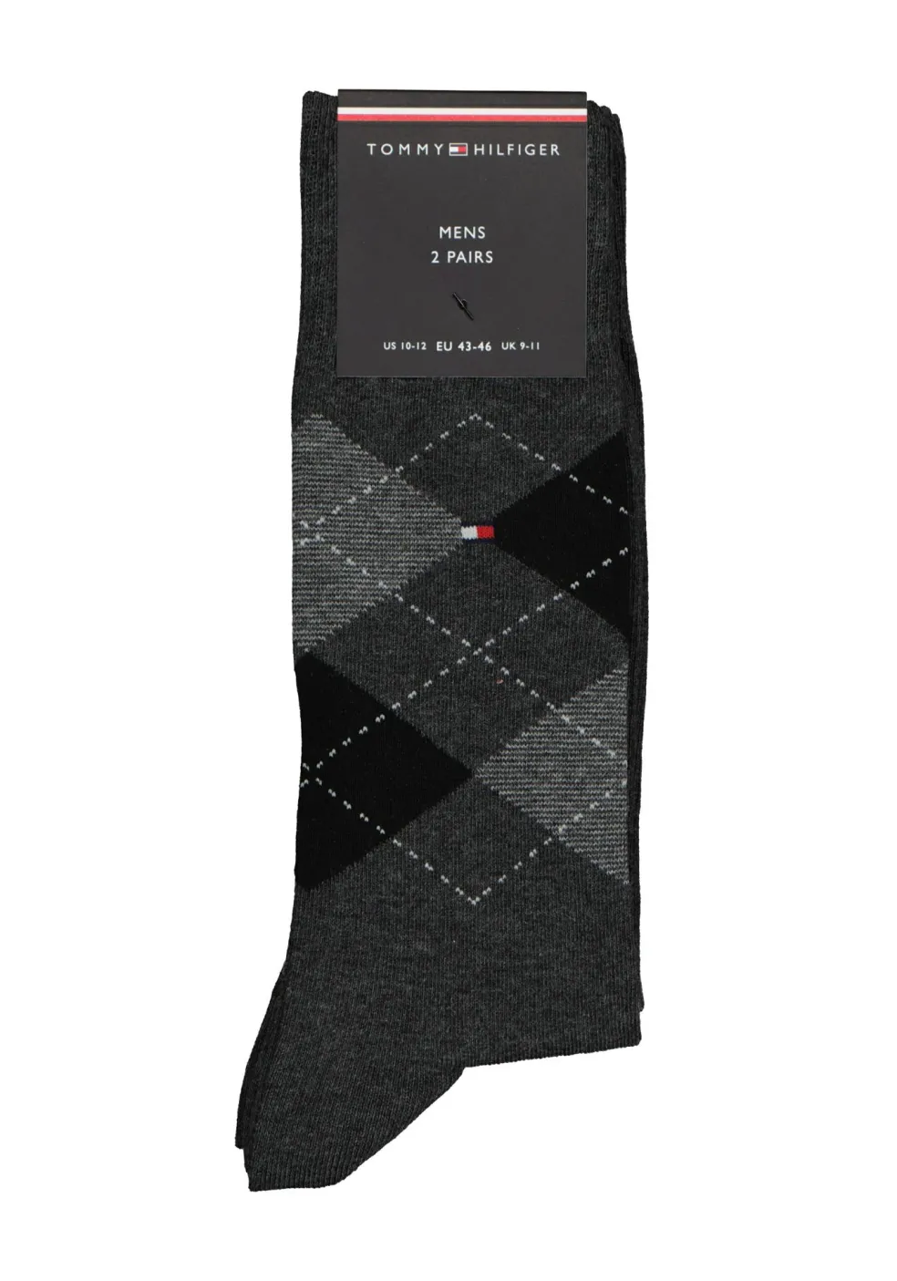 Tommy Hilfiger Check Socks (2-pack), herensokken katoen, geruit en uni, antraciet