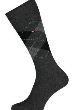 Tommy Hilfiger Check Socks (2-pack), herensokken katoen, geruit en uni, antraciet