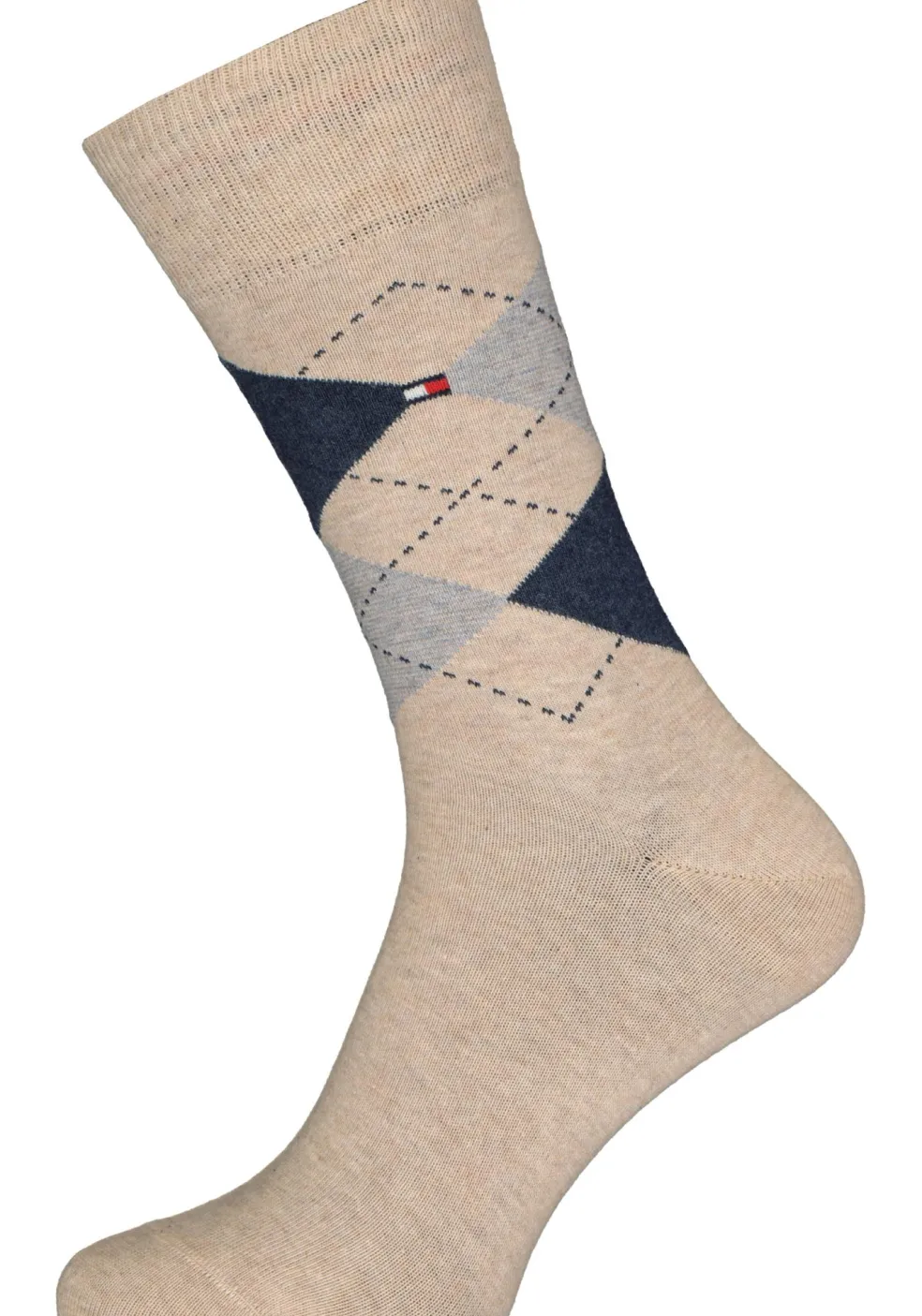 Tommy Hilfiger Check Socks (2-pack), herensokken katoen, geruit en uni, beige met jeansblauw
