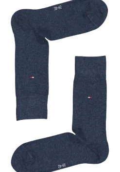 Tommy Hilfiger Check Socks (2-pack), herensokken katoen, geruit en uni, beige met jeansblauw