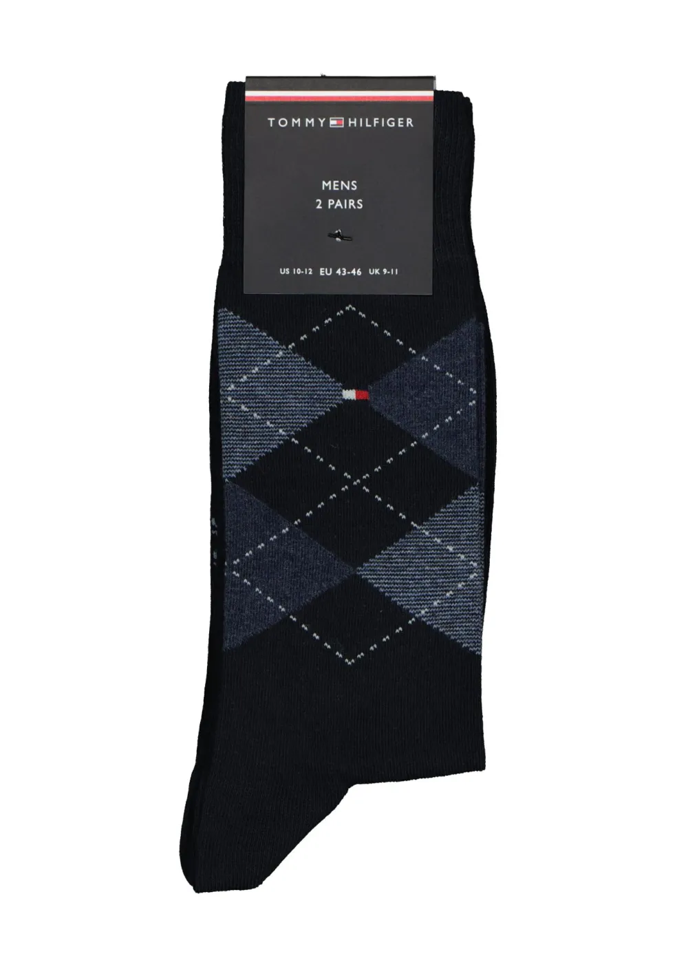 Tommy Hilfiger Check Socks (2-pack), herensokken katoen, geruit en uni, donkerblauw
