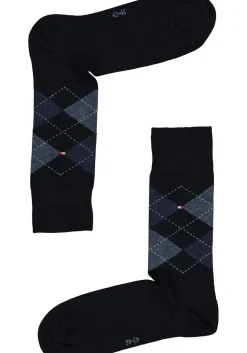 Tommy Hilfiger Check Socks (2-pack), herensokken katoen, geruit en uni, donkerblauw