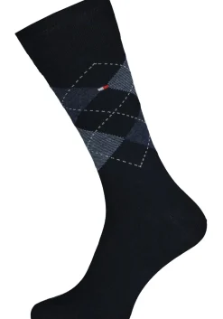 Tommy Hilfiger Check Socks (2-pack), herensokken katoen, geruit en uni, donkerblauw