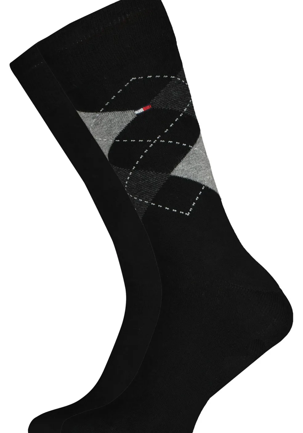Tommy Hilfiger Check Socks (2-pack), herensokken katoen, geruit en uni, zwart