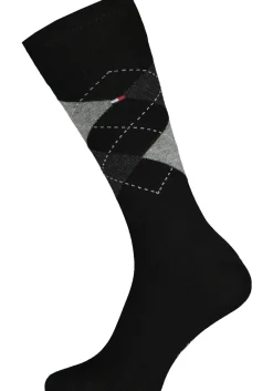 Tommy Hilfiger Check Socks (2-pack), herensokken katoen, geruit en uni, zwart