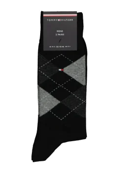 Tommy Hilfiger Check Socks (2-pack), herensokken katoen, geruit en uni, zwart