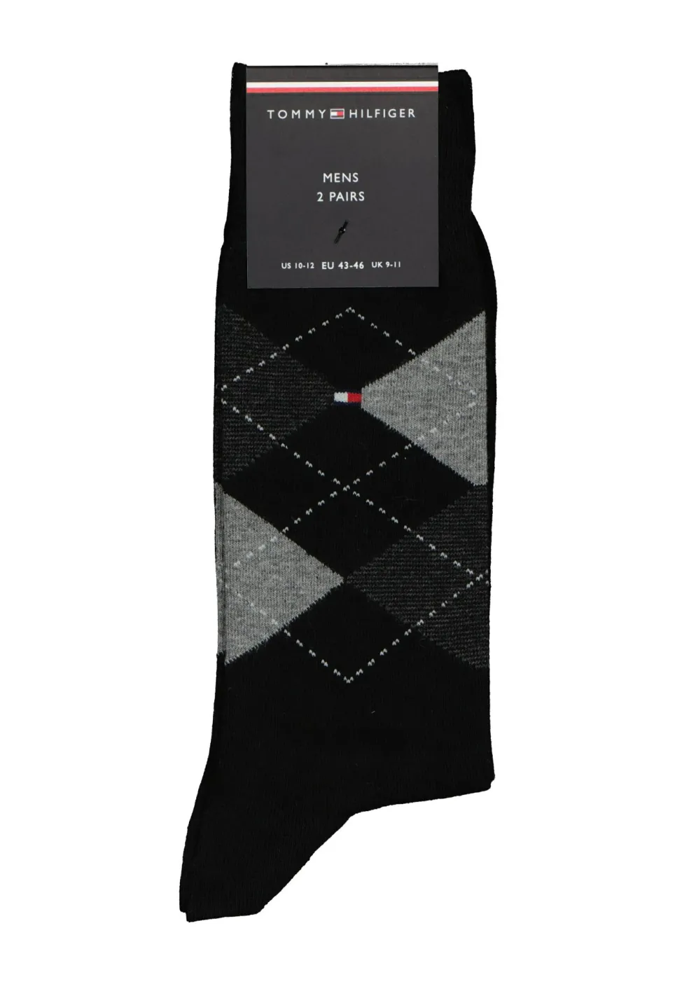 Tommy Hilfiger Check Socks (2-pack), herensokken katoen, geruit en uni, zwart