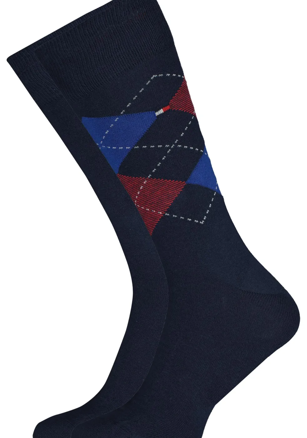 Tommy Hilfiger Check Socks (2-pack), herensokken katoen, geruit en uni, original blauw met rood