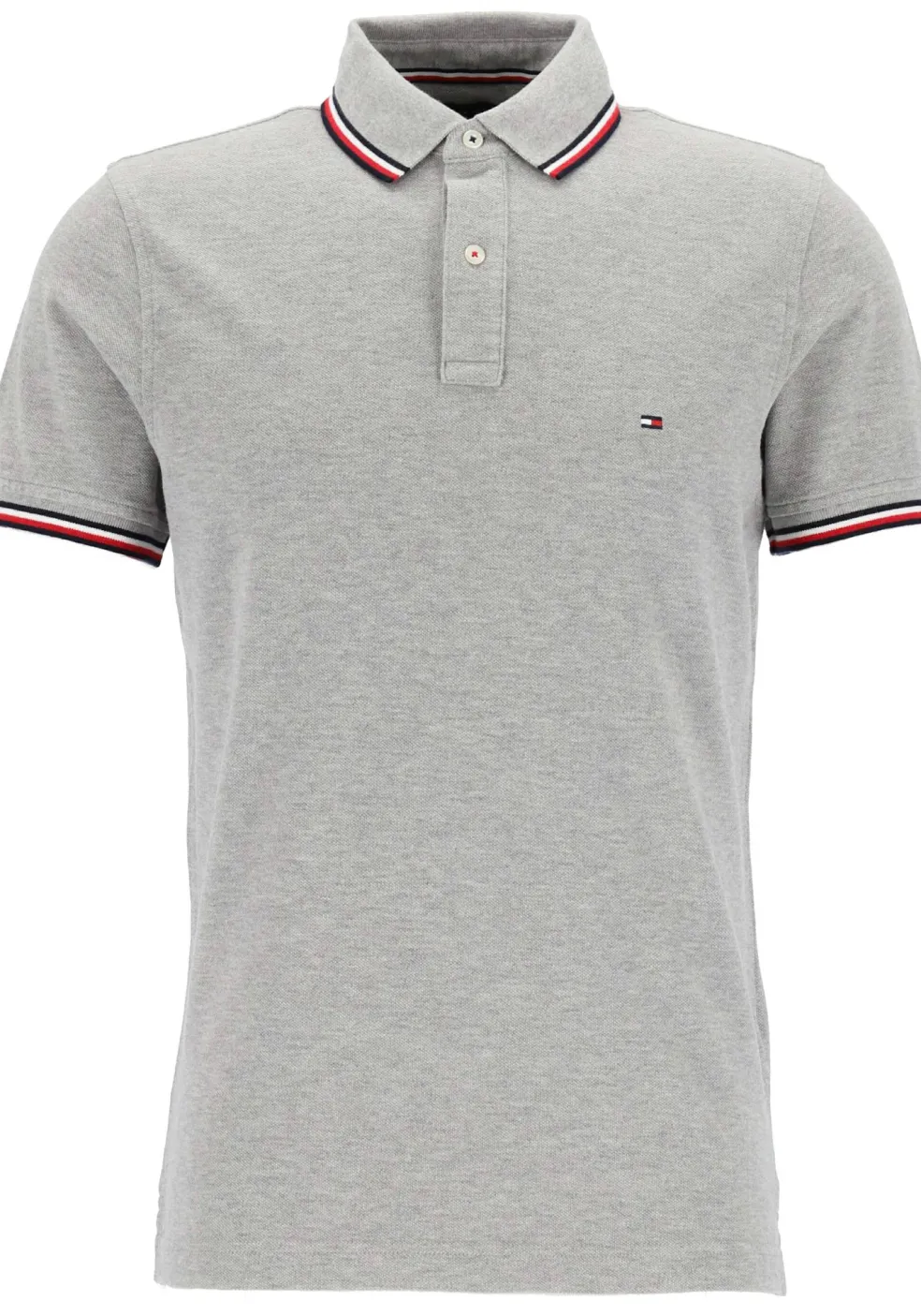 Tommy Hilfiger Core slim fit polo, heren polo met contrastbiezen, grijs melange