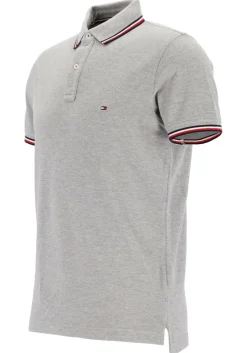 Tommy Hilfiger Core slim fit polo, heren polo met contrastbiezen, grijs melange