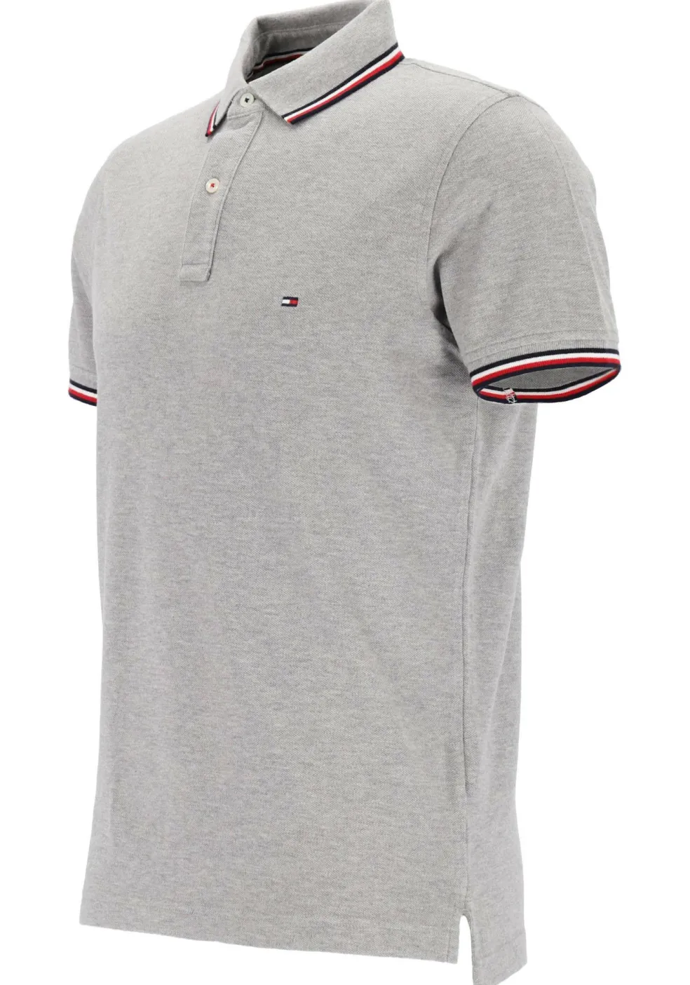 Tommy Hilfiger Core slim fit polo, heren polo met contrastbiezen, grijs melange