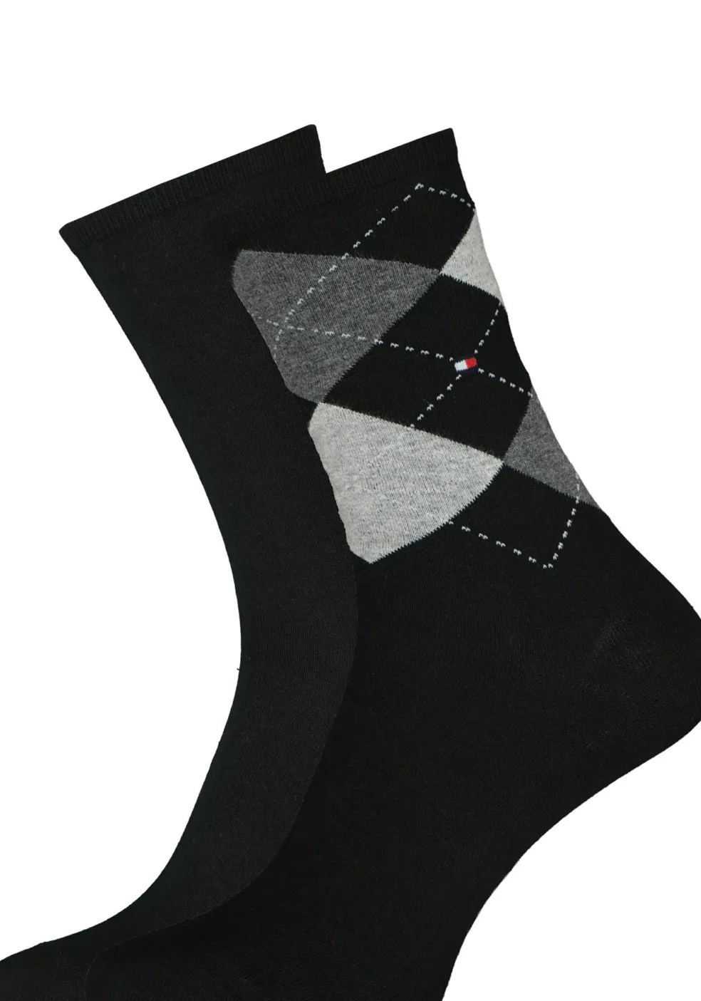 Tommy Hilfiger damessokken Check (2-pack), uni en geruit katoen, zwart met grijs
