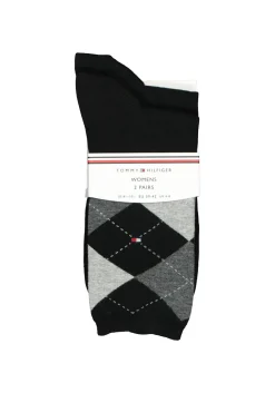 Tommy Hilfiger damessokken Check (2-pack), uni en geruit katoen, zwart met grijs