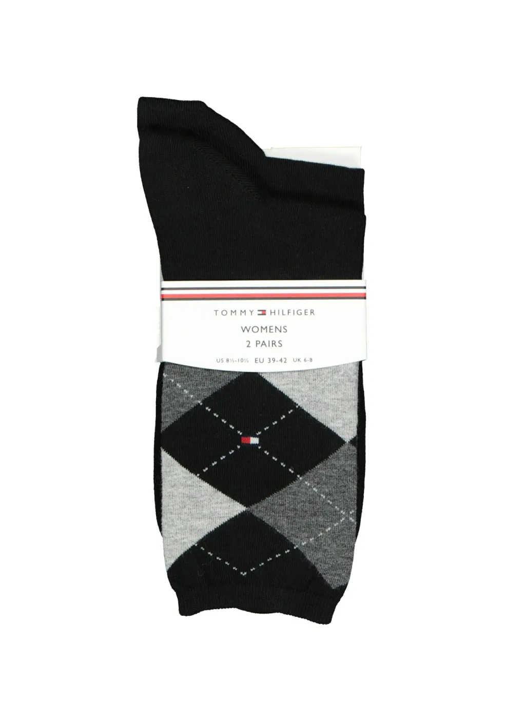 Tommy Hilfiger damessokken Check (2-pack), uni en geruit katoen, zwart met grijs
