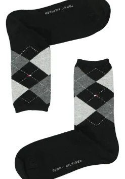Tommy Hilfiger damessokken Check (2-pack), uni en geruit katoen, zwart met grijs