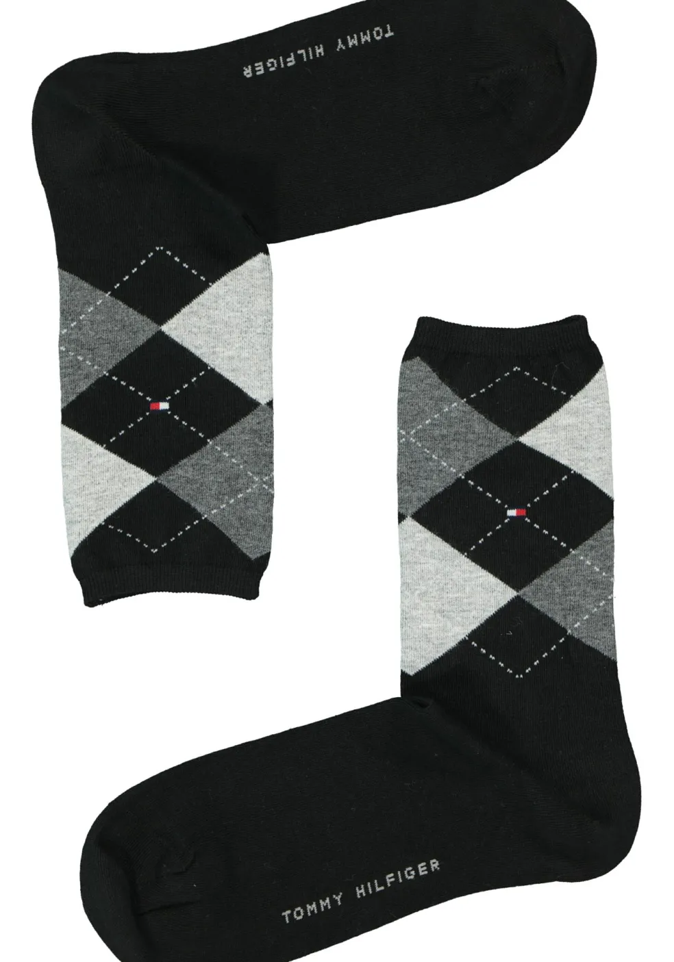 Tommy Hilfiger damessokken Check (2-pack), uni en geruit katoen, zwart met grijs